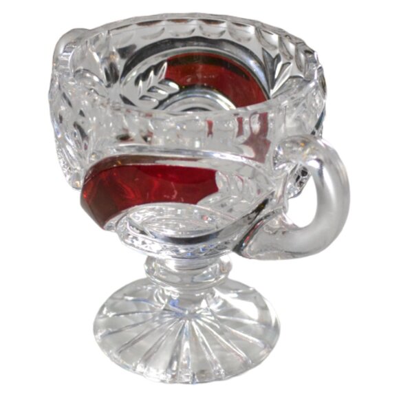 Vintage Clear Glass With Red Flash Sugar Bowl And Creamer Engravable Tableware - Picture 8 of 8